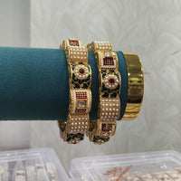 Pooja Bangles Traditional Pota Stone And Pearl Meenakari Bangles Set
