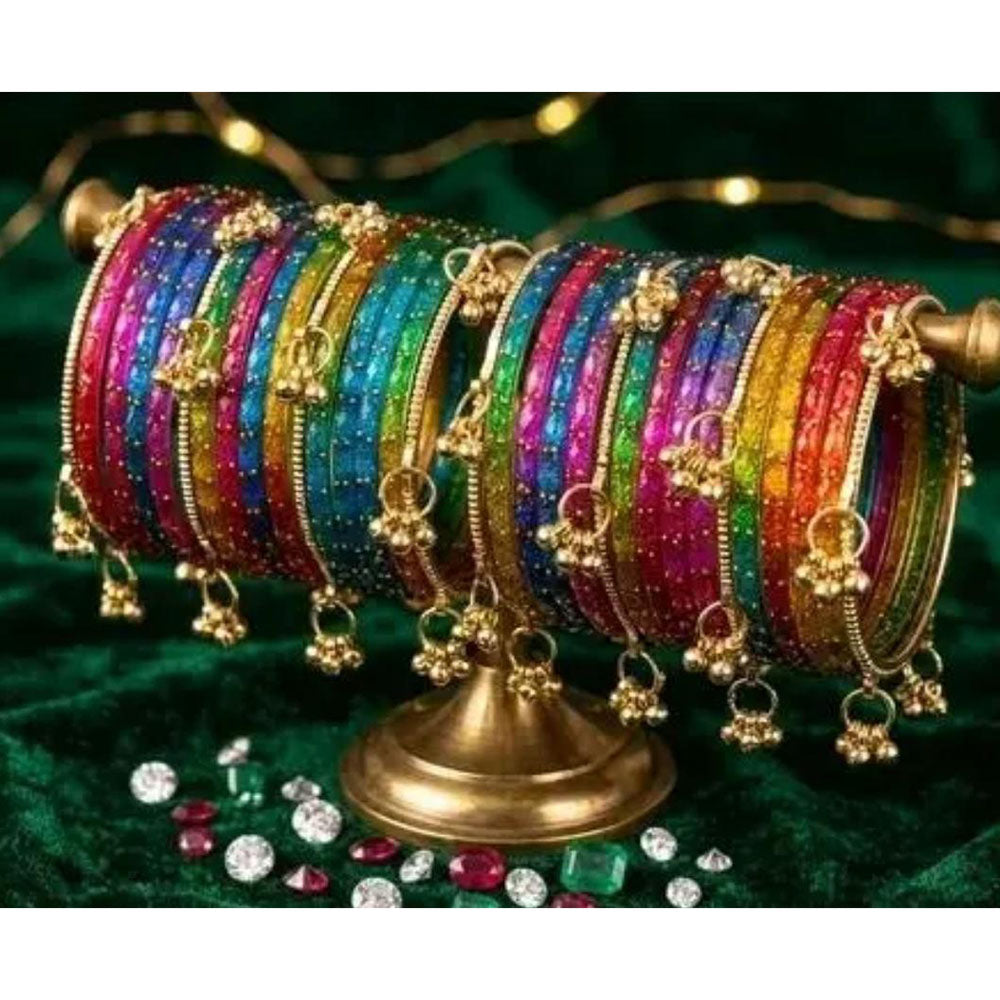 Pooja Bangles Classic Kashmiri Ghungroo Raindrop Glass Bangles Set