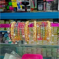 Pooja Bangles Stylish Austrian Stone Kashmiri And Pearl Glass Bangles Set