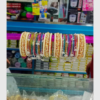 Pooja Bangles Stylish Kashmiri And Pearl Multi Color Glass Bangles Set
