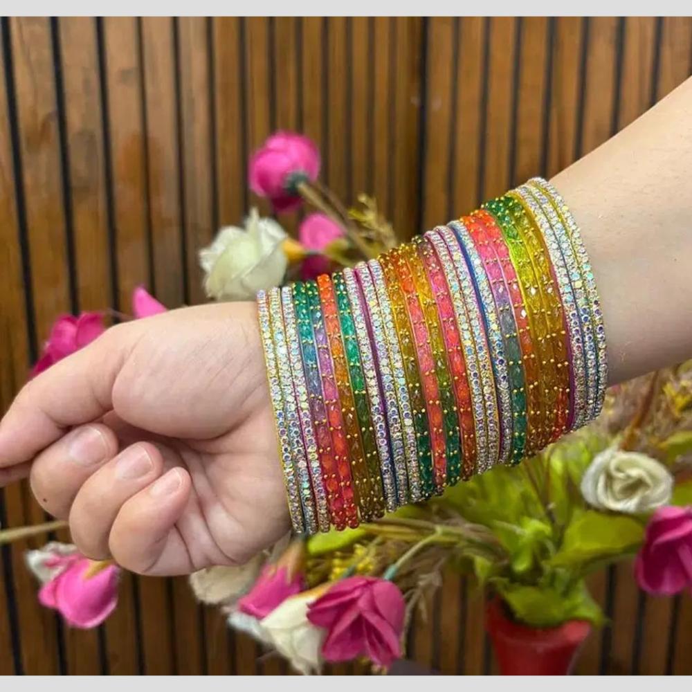 Pooja Bangles Elegant Raindrop Austrian Stone Designer Glass Bangles Set