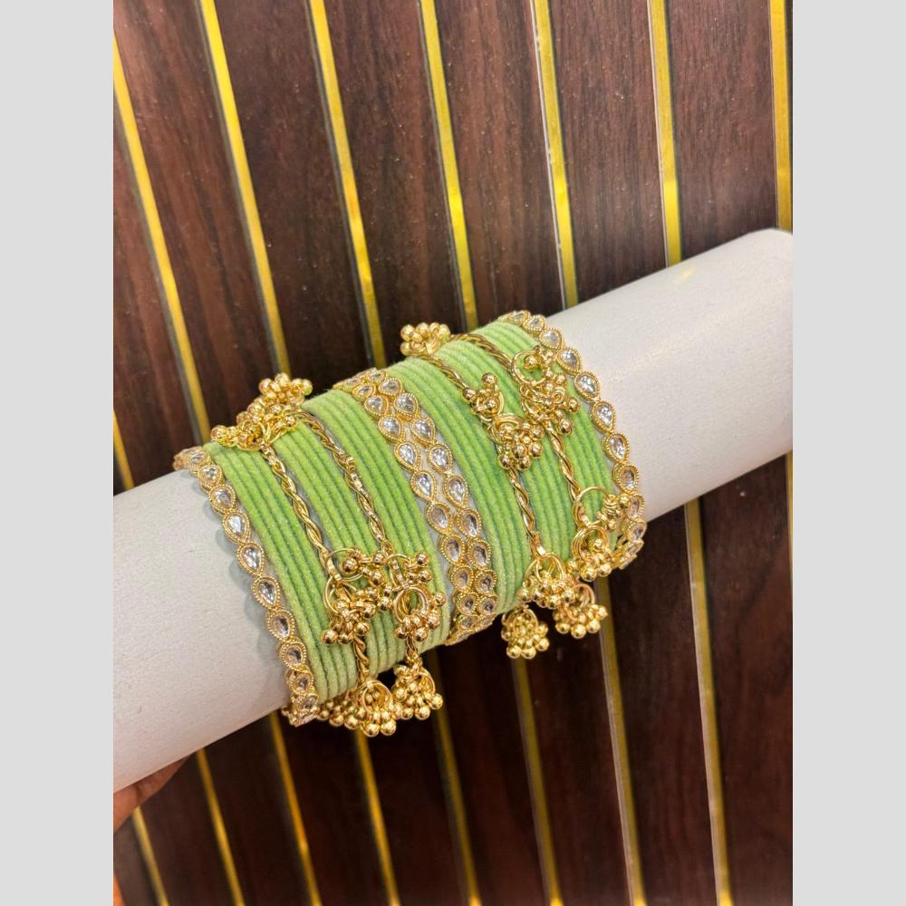 Pooja Bangles Kundan Stone Pearl Kashmiri Glass Designer Bangles Set