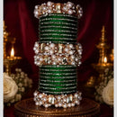 Pooja Bangles Glamorous Austrian Stone Pearl Occasion Wear Bangles Set