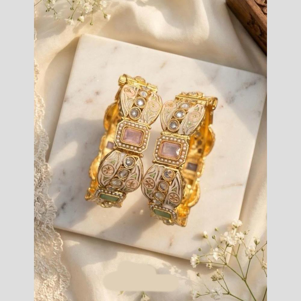 Pooja Bangles Elegant Meenakari Pearl And Pota Stone Openable Bangles Set 
