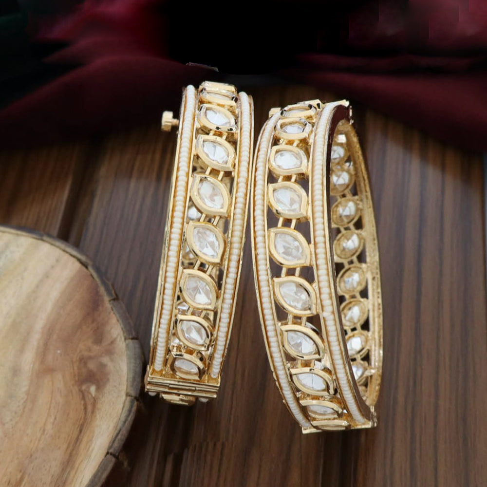 Pooja Bangles Elegant Polki Kundan Stone And Pearl Openable Bangles Set