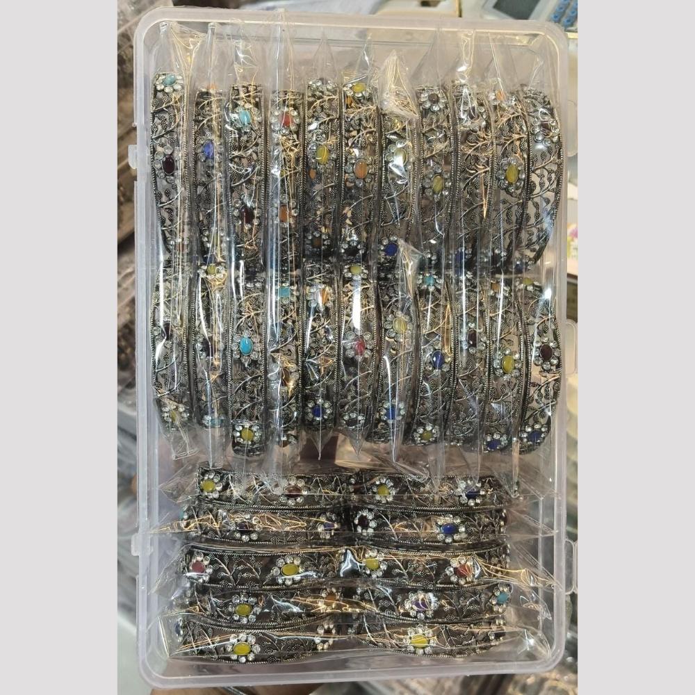 Pooja Bangles Vintage Oxidised Plated Pota Stone Bangles Set (1 Set Only)