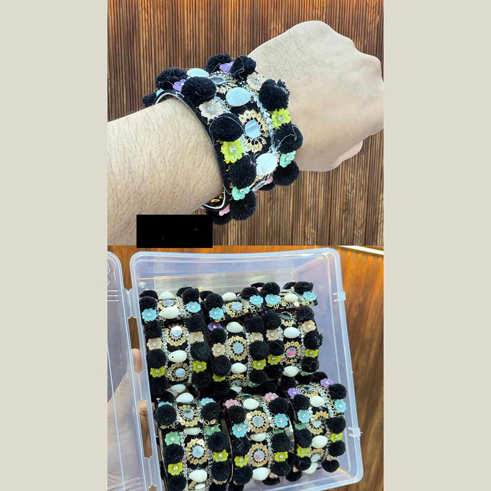 Pooja Bangles Navratri Special Mirror And Pom Pom Openable Kada for Women -Pack of 6