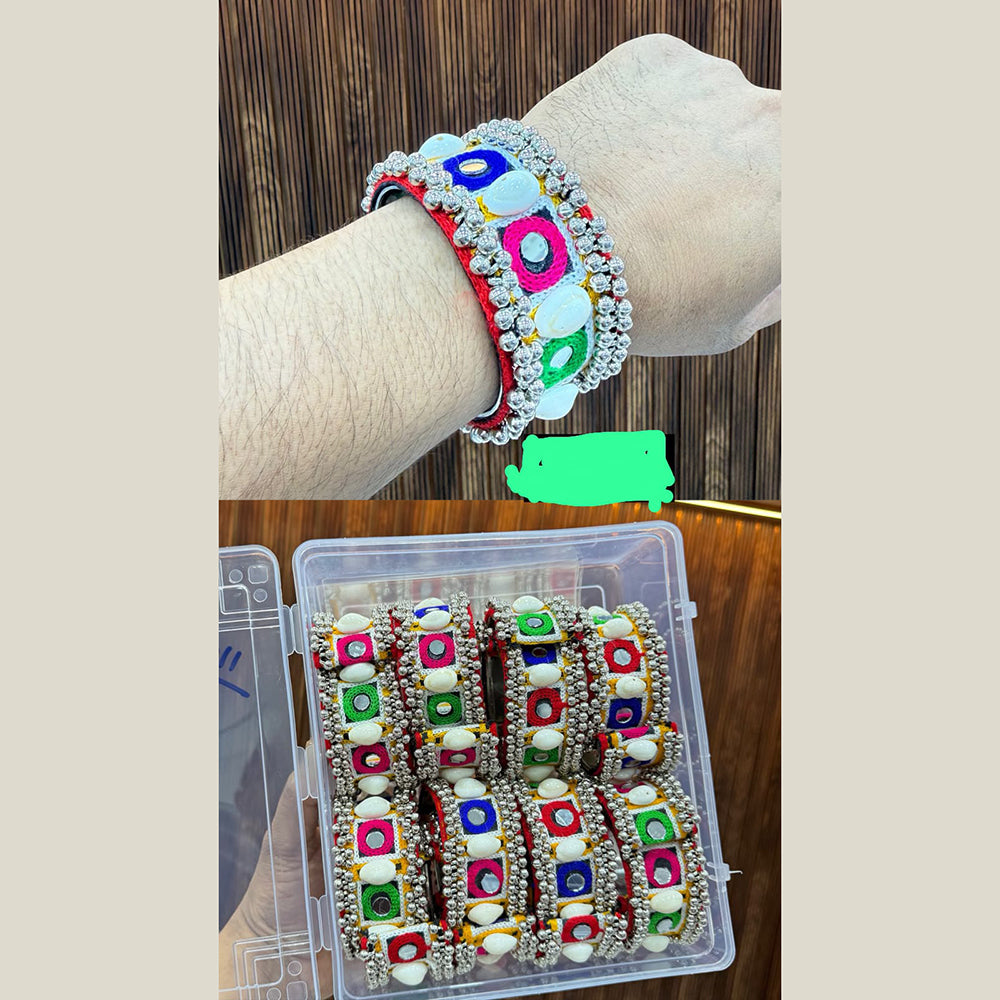 Pooja Bangles Navratri Special Mirror And Pom Pom Openable Kada for Women- Pack of 8