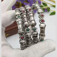 Pooja Bangles Vintage Oxidised Plated Pota Stone Bangles Set