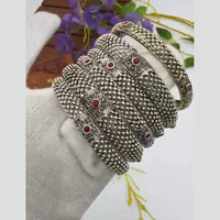 Pooja Bangles Vintage Oxidised Plated Pota Stone Bangles Set