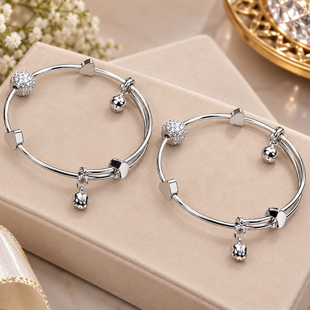 Pooja Bangles Sterling Silver Lightweight and Stylish Openable Bangle Set with Modern Design