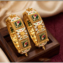Pooja Bangles Premium Pota Stone And Pearl Meenakari Openable Bangles Set