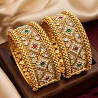 Pooja Bangles Premium Pota Stone And Pearl Openable Bangles Set