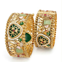 Pooja Bangles Premium Pota Stone And Pearl Meenakari Openable Bangles Set