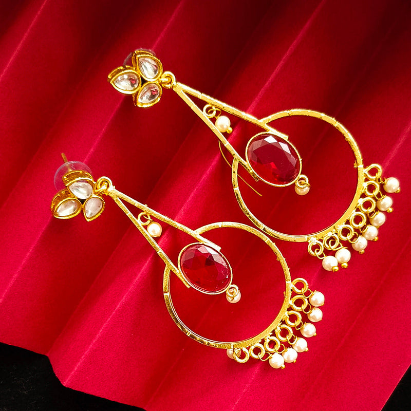 Darshana Jewels Gold Plated Kundan Stone And Pearls Dangler Earrings