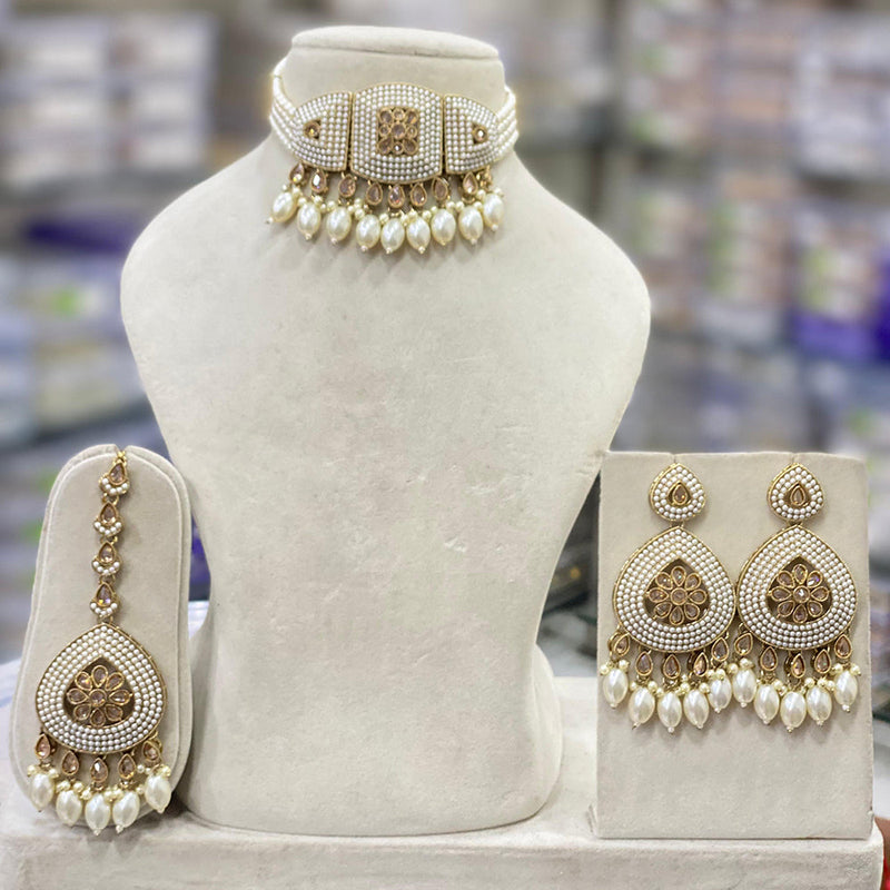 Hira Collection Gold Plated  Reverse AD  And Pearl Necklace Set