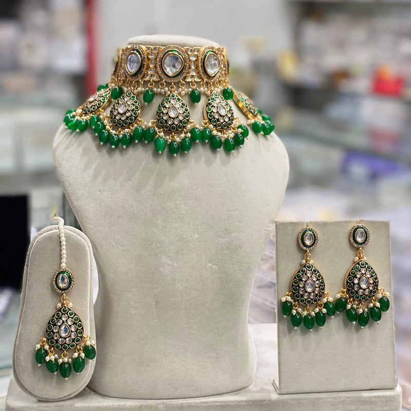 Hira Collection Gold Plated  Kundan And Pearl Necklace Set