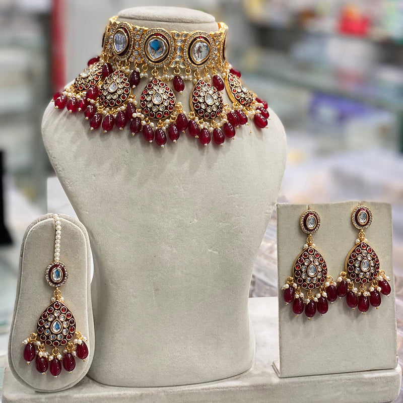 Hira Collection Gold Plated  Kundan And Pearl Necklace Set
