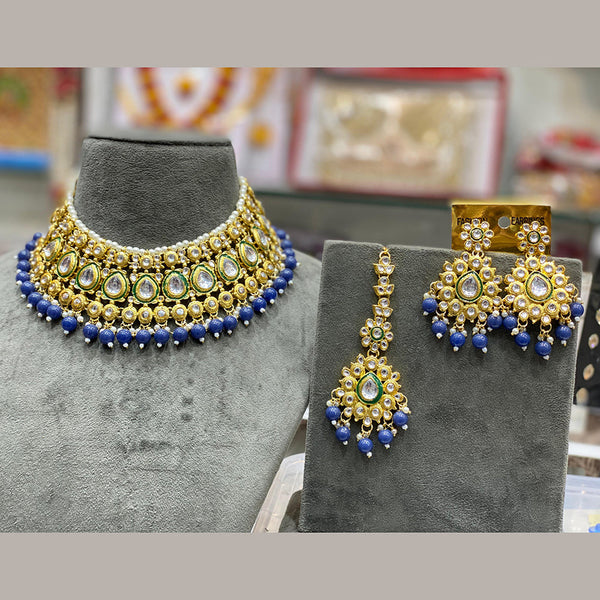 Hira Collection Gold Plated Kundan And Pearl Choker Necklace Set