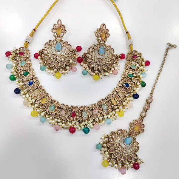 Hira Collections Gold Plated Crystal Stone Necklace Set