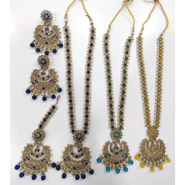 Hira Collections Gold Plated Crystal Stone Long Necklace Set