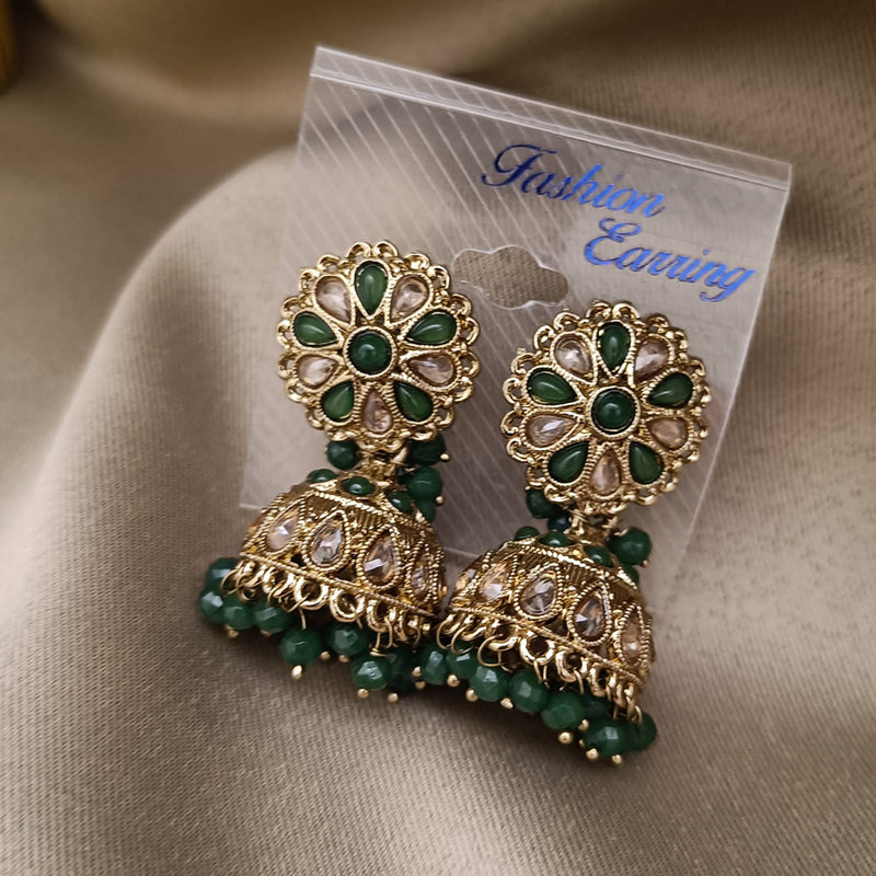 Hira Collection Gold Plated Crystal Stone And Beads Jhumki Earrings