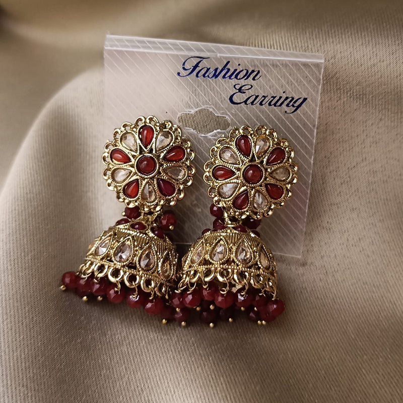 Hira Collection Gold Plated Crystal Stone And Beads Jhumki Earrings