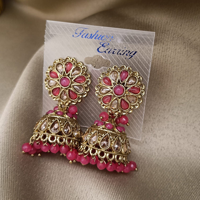 Hira Collection Gold Plated Crystal Stone And Beads Jhumki Earrings