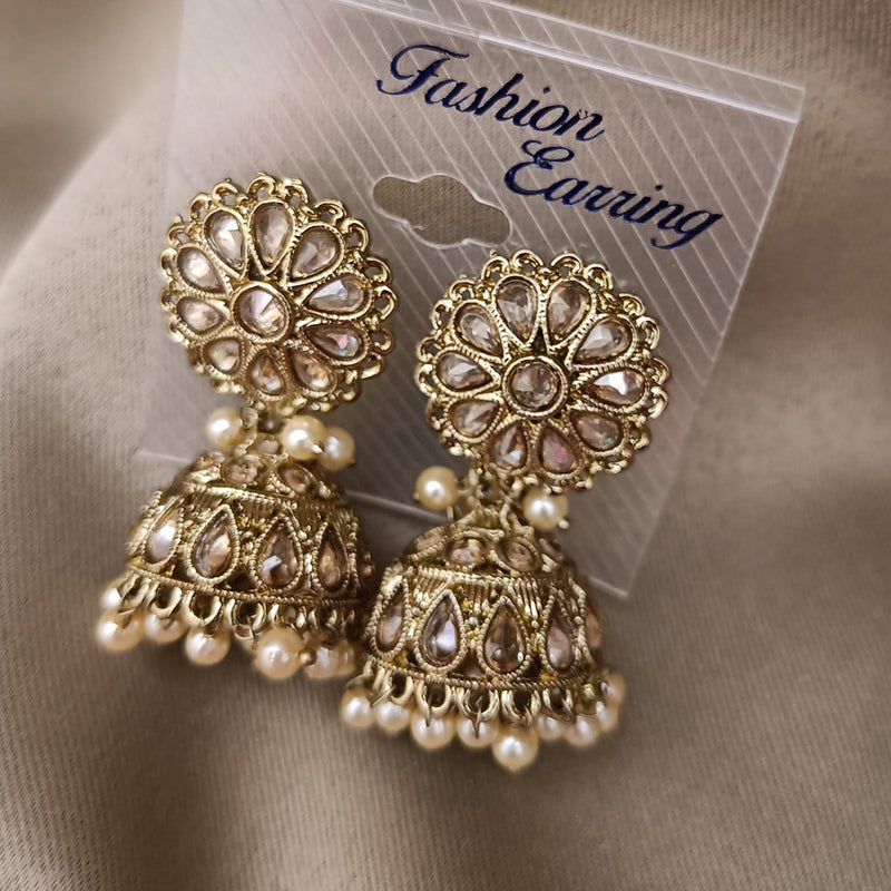 Hira Collection Gold Plated Crystal Stone And Beads Jhumki Earrings