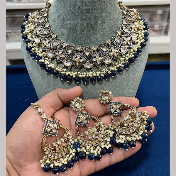 Hira Collection Gold Plated Kundan Stone And Pearls Necklace Set