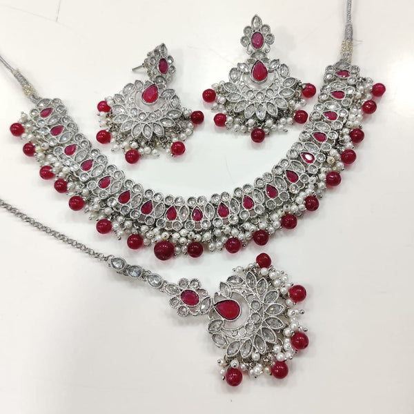 Hira Collections Silver Plated Crystal Stone Necklace Set