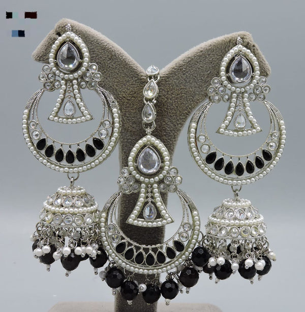 Hira Collection Silver Plated Crystal Stone And Pearls Earring With Maangtikka