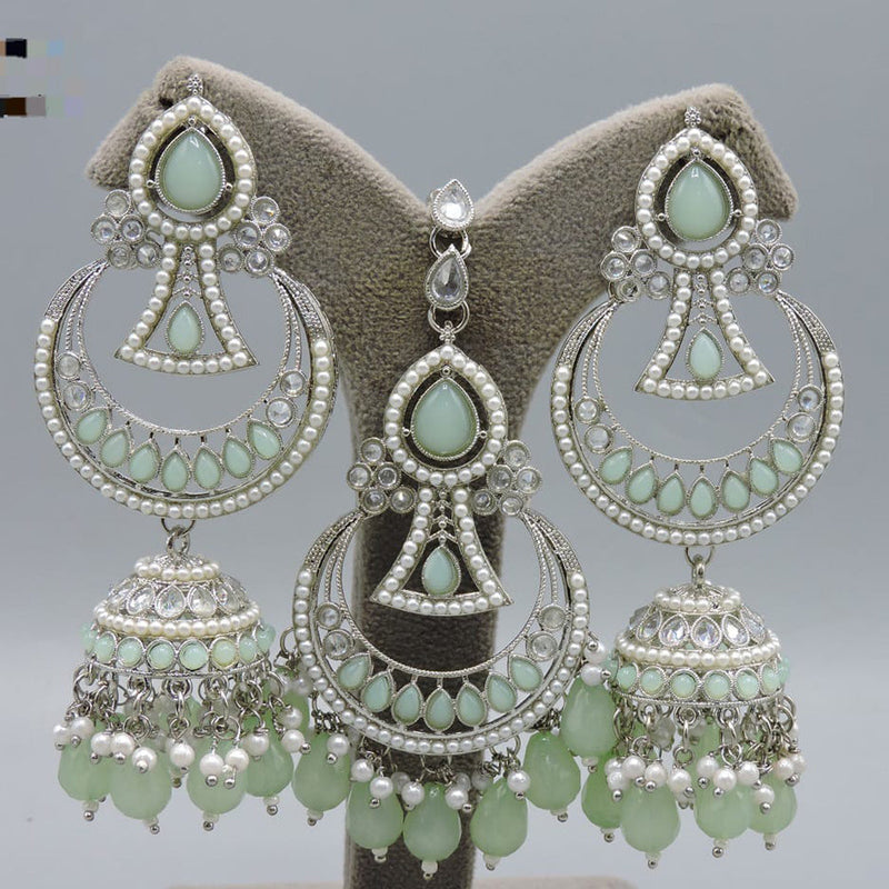 Hira Collection Silver Plated Crystal Stone And Pearls Earring With Maangtikka