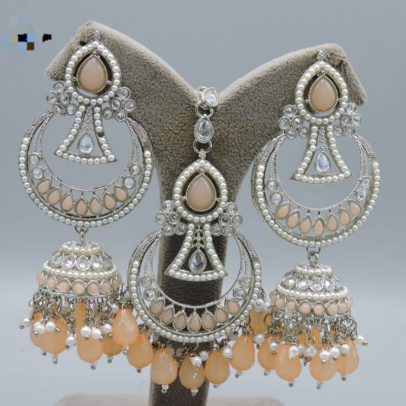 Hira Collection Silver Plated Crystal Stone And Pearls Earring With Maangtikka