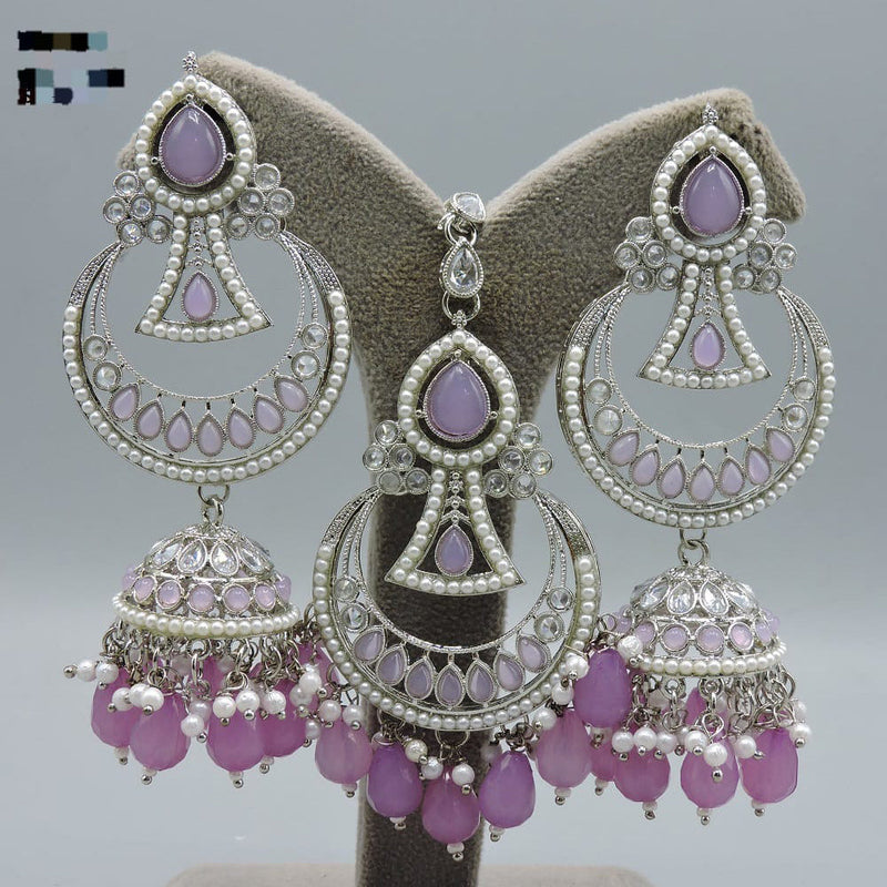 Hira Collection Silver Plated Crystal Stone And Pearls Earring With Maangtikka