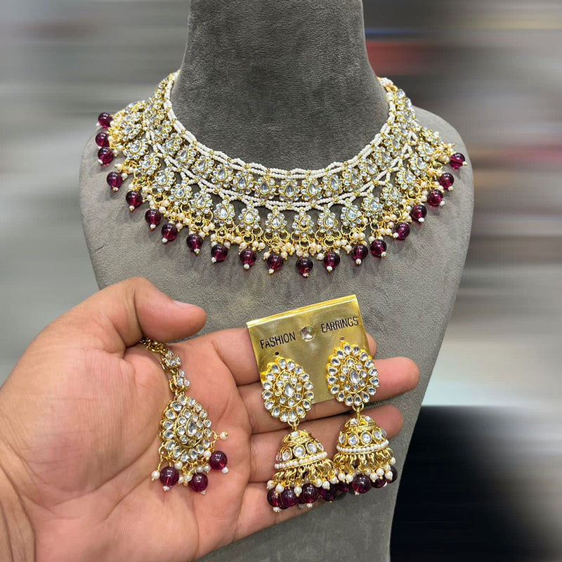 Hira Collection Gold Plated Kundan Stone And Pearls Necklace Set