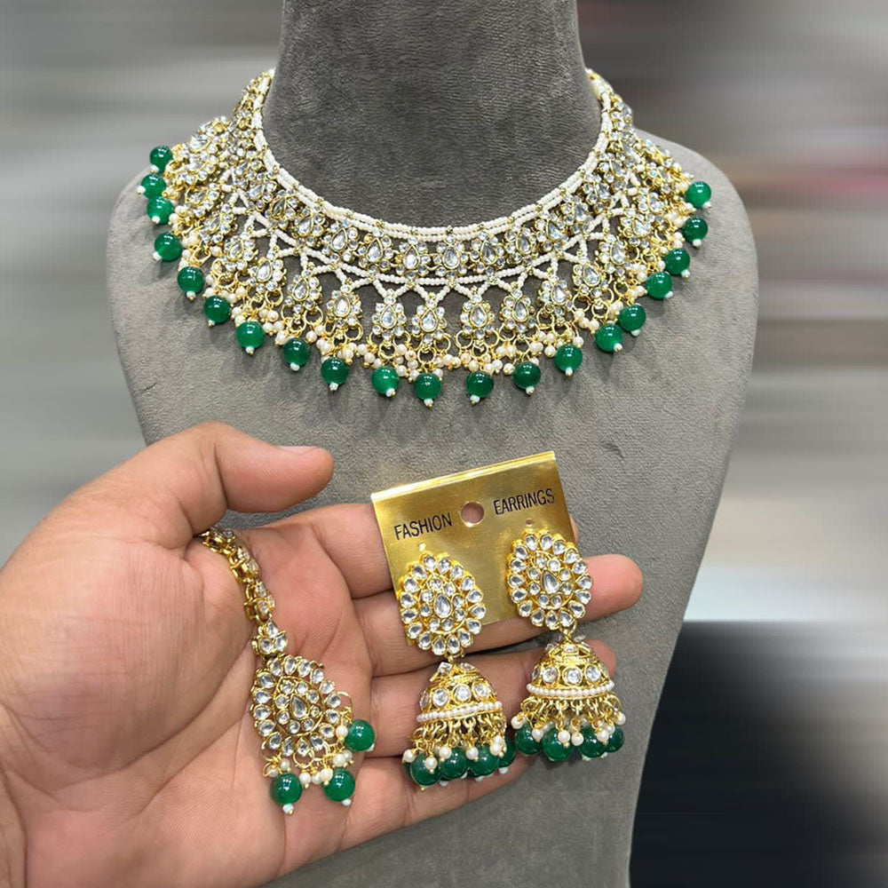 Hira Collection Gold Plated Kundan Stone And Pearls Necklace Set