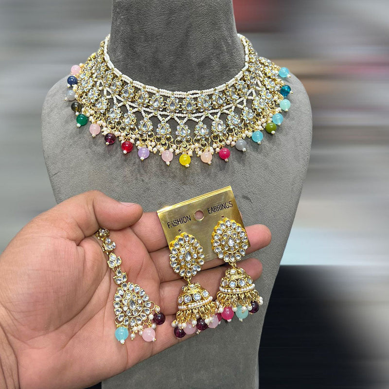 Hira Collection Gold Plated Kundan Stone And Pearls Necklace Set