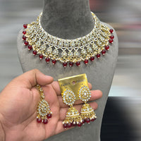 Hira Collection Gold Plated Kundan Stone And Pearls Necklace Set