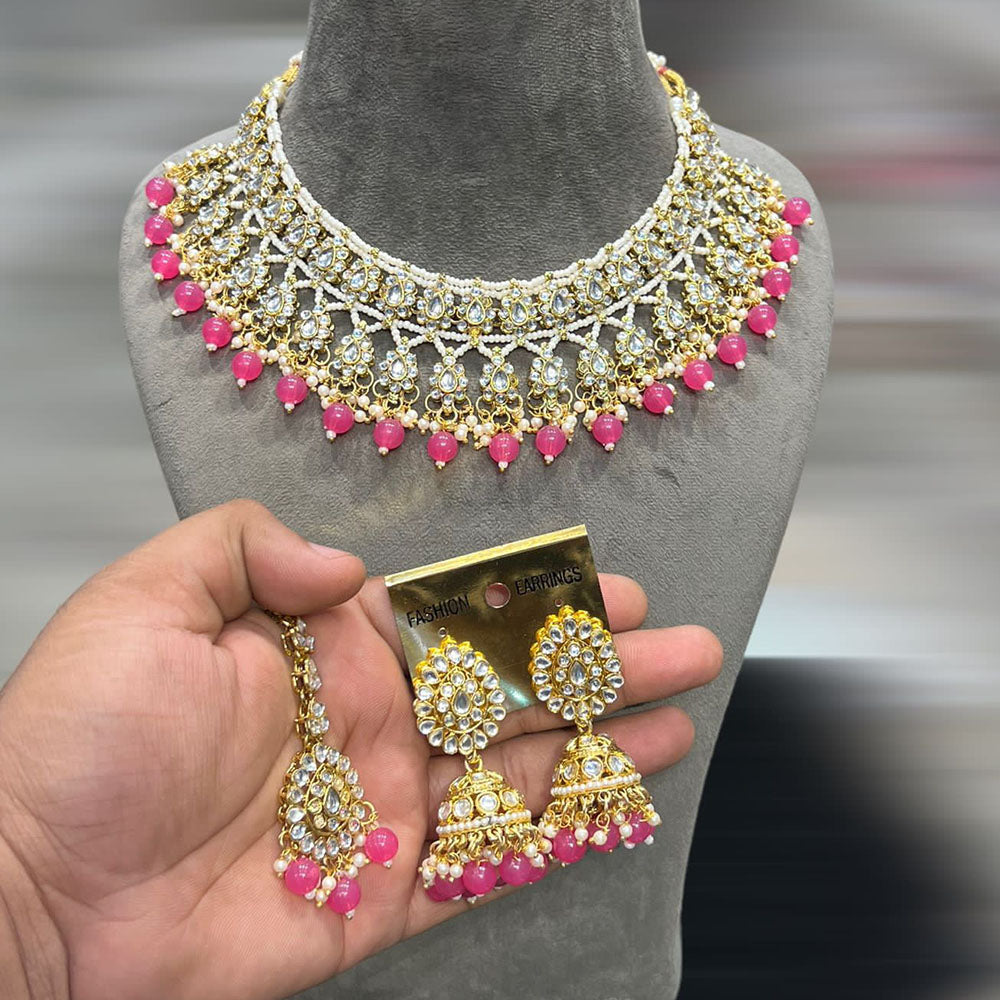 Hira Collection Gold Plated Kundan Stone And Pearls Necklace Set