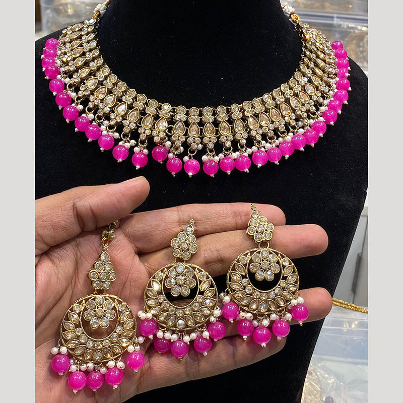 Hira Collections Gold Plated Reverse AD And Beads Necklace Set