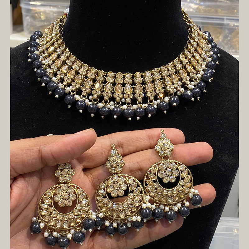 Hira Collections Gold Plated Reverse AD And Beads Necklace Set