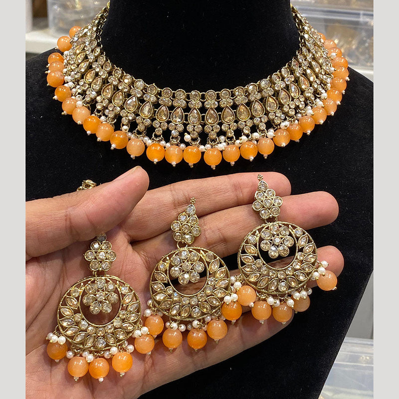 Hira Collections Gold Plated Reverse AD And Beads Necklace Set