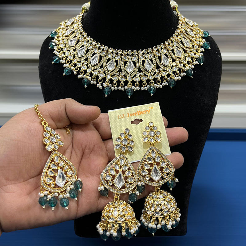 Hira Collections Gold Plated Kundan Stone And Beads Necklace Set