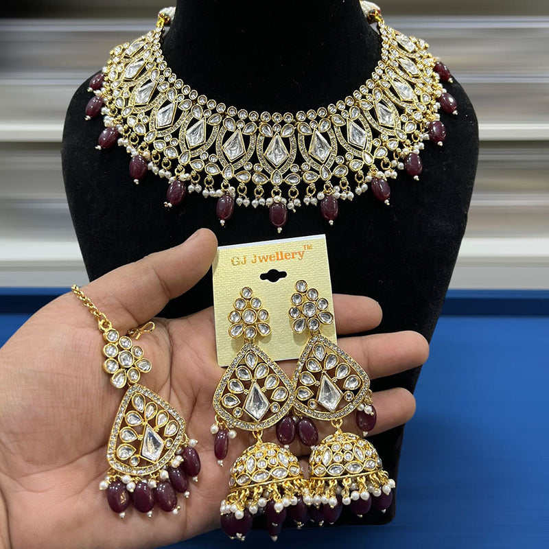 Hira Collections Gold Plated Kundan Stone And Beads Necklace Set