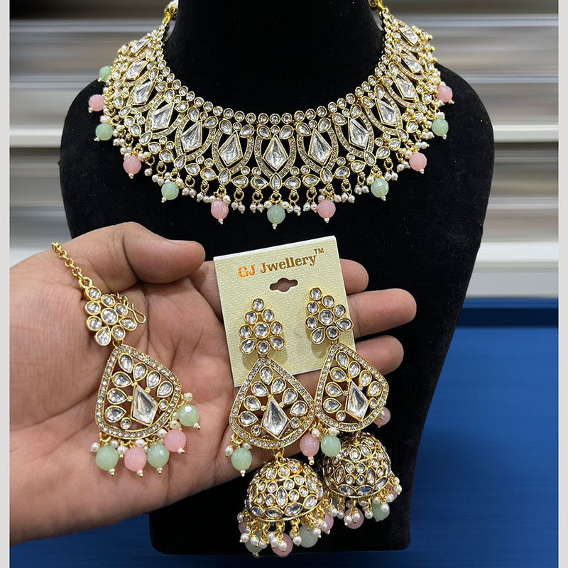 Hira Collections Gold Plated Kundan Stone And Beads Necklace Set