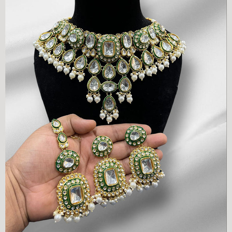 Hira Collections Gold Plated Kundan Stone And Beads Necklace Set