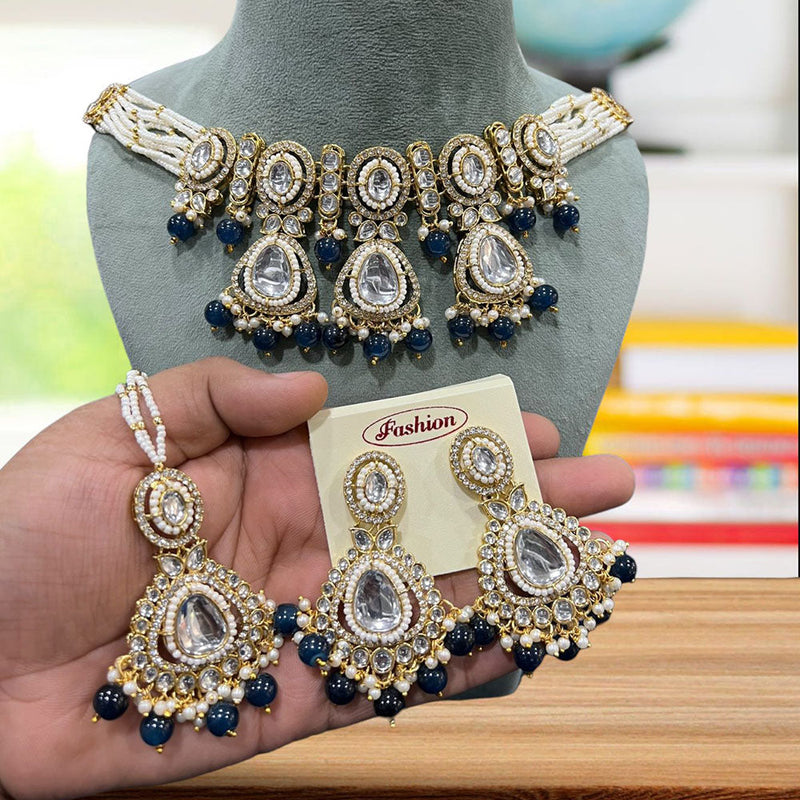 Hira Collections Gold Plated Kundan And Pearl Choker Necklace Set