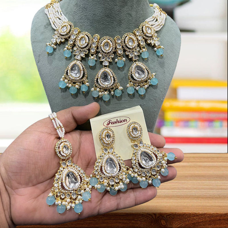 Hira Collections Gold Plated Kundan And Pearl Choker Necklace Set