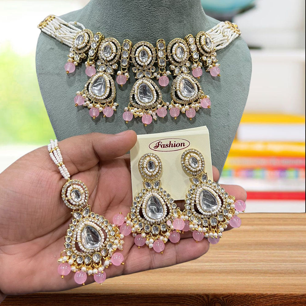 Hira Collections Gold Plated Kundan And Pearl Choker Necklace Set